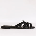 Crystalicious black embellished strappy sandals for women β handcrafted luxury footwear with intricate beadwork and elegant open-toe design. Perfect for evening wear and special occasions.